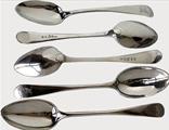 5 old english dessert spoons