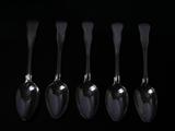 Matched set of five Military Thread pattern sterling silver dessert spoons