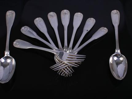Collection of George III fiddle, thread and shell pattern sterling silver flatware