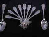 Collection of George III fiddle, thread and shell pattern sterling silver flatware