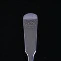 Nine George III Scottish fiddle pattern sterling silver dessert spoons