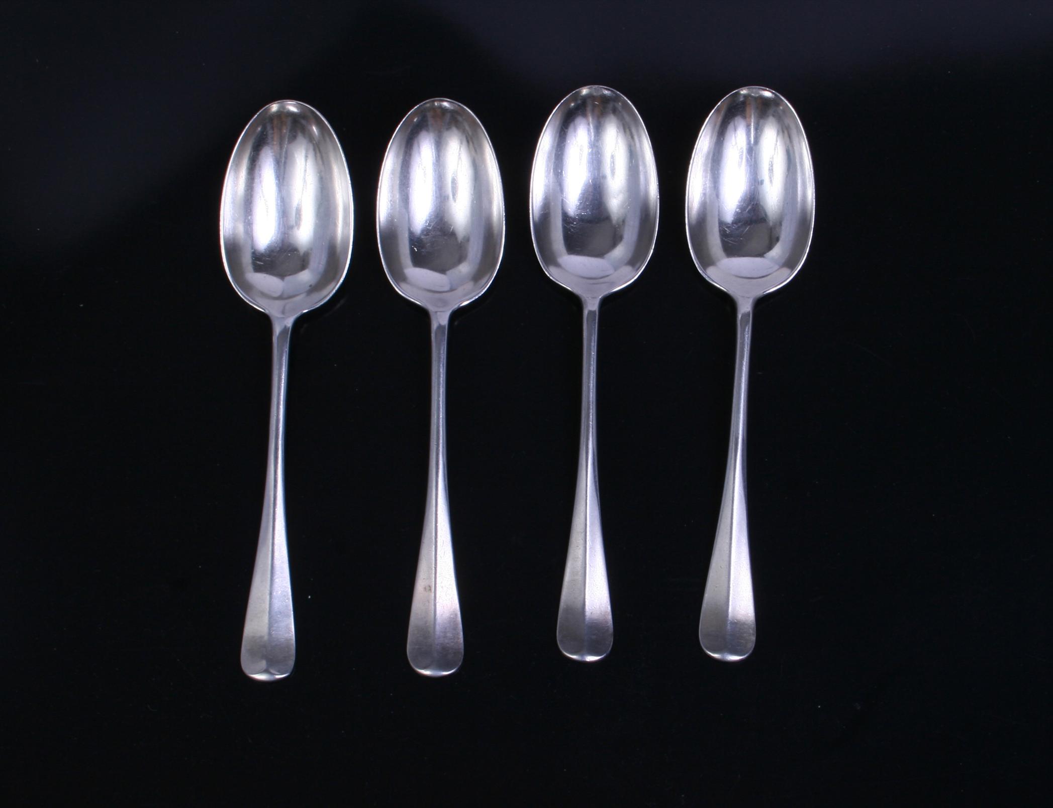Four Modern Hanoverian pattern sterling silver dessert spoons