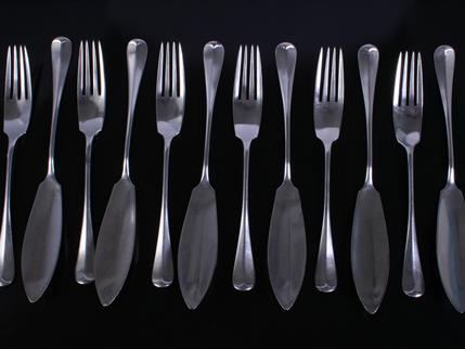 Set of Edwardian Hanoverian pattern sterling silver fish knives and forks for six people