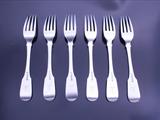 Six Georgian silver dessert forks