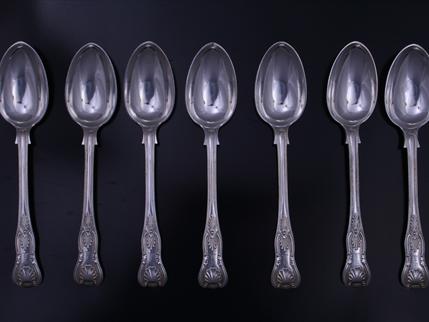 Seven Victorian silver dessert spoons