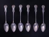 Six Victorian King's husk pattern sterling silver dessert spoons