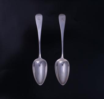 Pair of George III Old English pattern sterling silver table spoons
