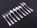 A collection of King's hourglass pattern sterling silver table forks