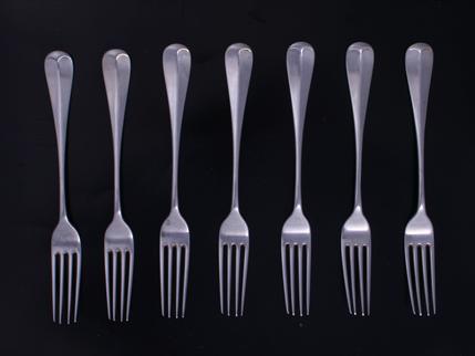 Seven modern Hanoverian pattern sterling silver table forks