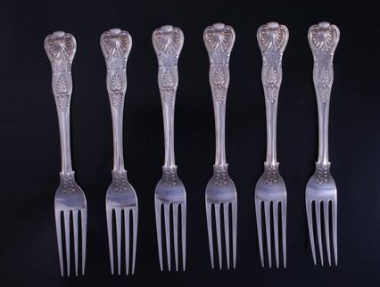 Six Victorian silver table forks