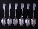 A set of six Victorian fiddle pattern sterling silver dessert spoons