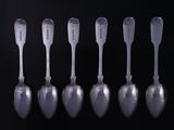 A set of six Victorian fiddle pattern sterling silver dessert spoons