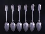 Set of six Regency fiddle pattern sterling silver table spoons