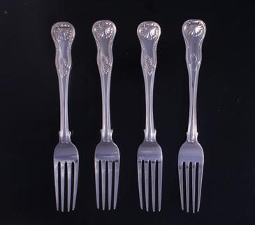 Four William IV silver table forks
