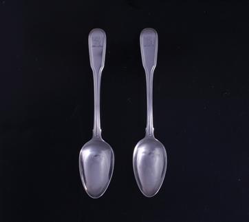 Two George III fiddle and thread pattern sterling silver dessert spoons