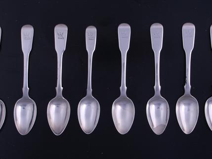 Set of eight George III sterling silver fiddle pattern teaspoons