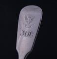 A set of five Victorian fiddle pattern sterling silver dessert spoons