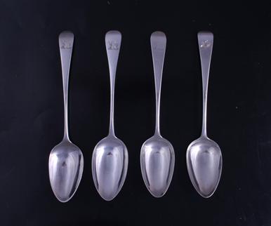 Four antique George III Old English silver table spoons