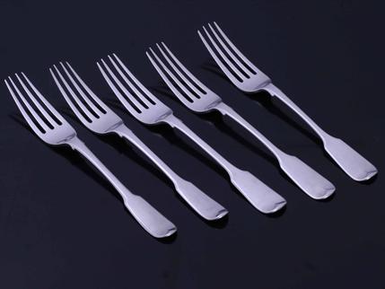 Five antique silver dessert forks