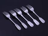 Five antique silver dessert forks