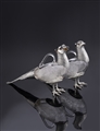 Pair of lifesize sterling silver and glass Pheasant claret jugs