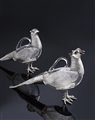 Pair of lifesize sterling silver and glass Pheasant claret jugs