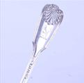 A Victorian sterling silver fiddle, thread and shell pattern table fork