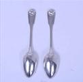 A pair of George IV sterling silver fiddle, thread and shell pattern table spoons