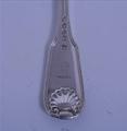 A pair of George IV sterling silver fiddle, thread and shell pattern table spoons