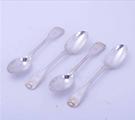 Set of four Victorian fiddle thread and shell sterling silver dessert spoons