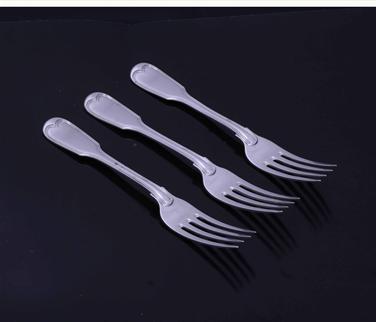 Three George IV fiddle and thread pattern sterling silver table forks