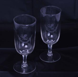 Fine pair of armorial glass goblets