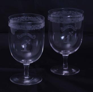 Pair armorial glass goblets