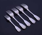 A Victorian fiddle, thread and shell pattern sterling silver dessert fork