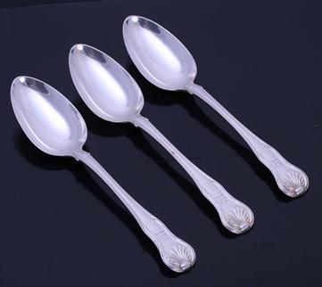 Three George III King's hourglass pattern sterling silver table spoons