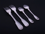 Matched set of George III fiddle, thread and shell sterling silver flatware