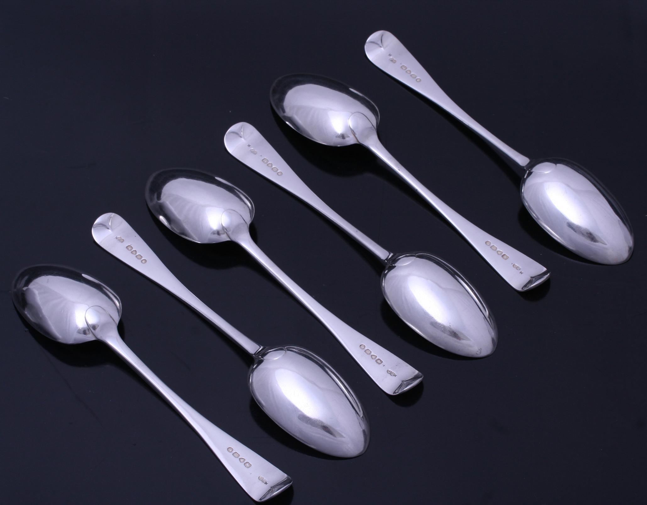 Set of six Victorian sterling silver Old English dessert spoons