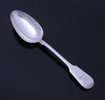 A William IV sterling silver fiddle pattern table spoon