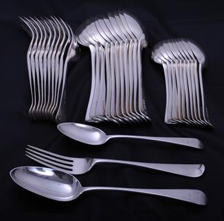 Part service of Victorian Old English pattern sterling silver flatware