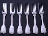 Set of six Regency fiddle and thread pattern sterling silver table forks