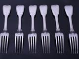 Set of six Regency fiddle and thread pattern sterling silver table forks