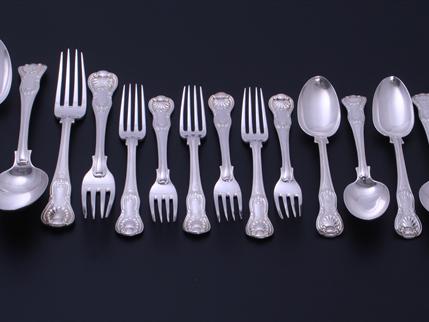 Collection of Georgian and Victorian Hourglass pattern sterling silver flatware
