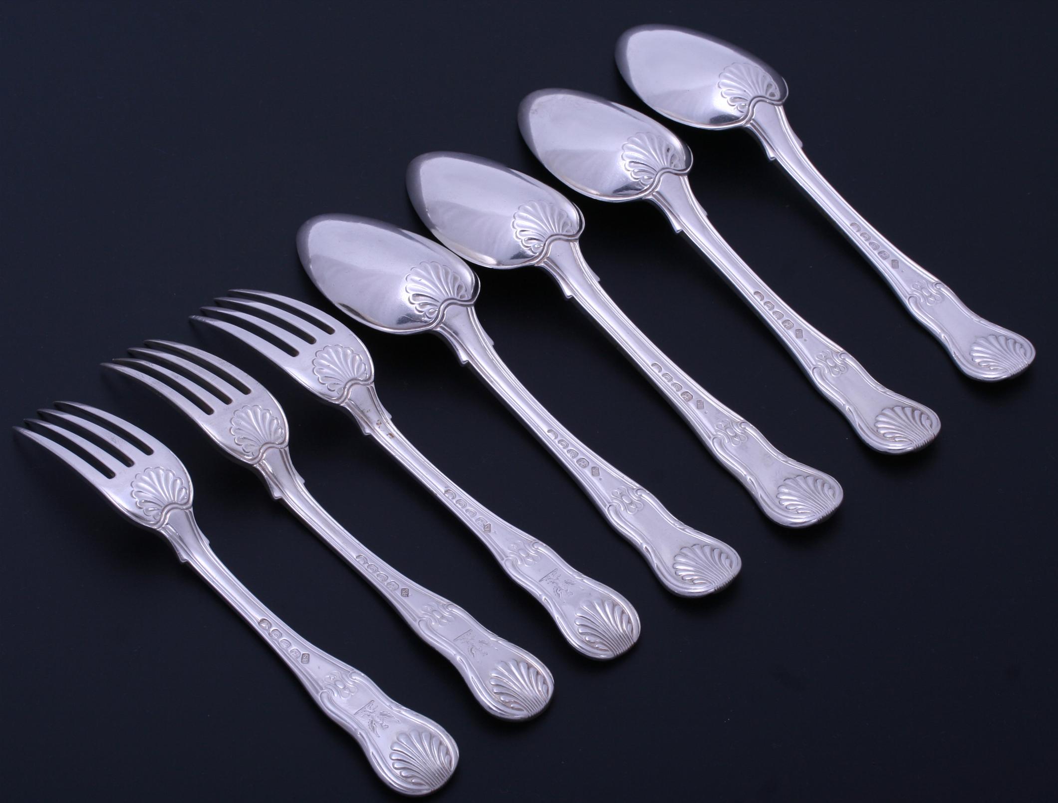 A set of Regency sterling silver forks and spoons