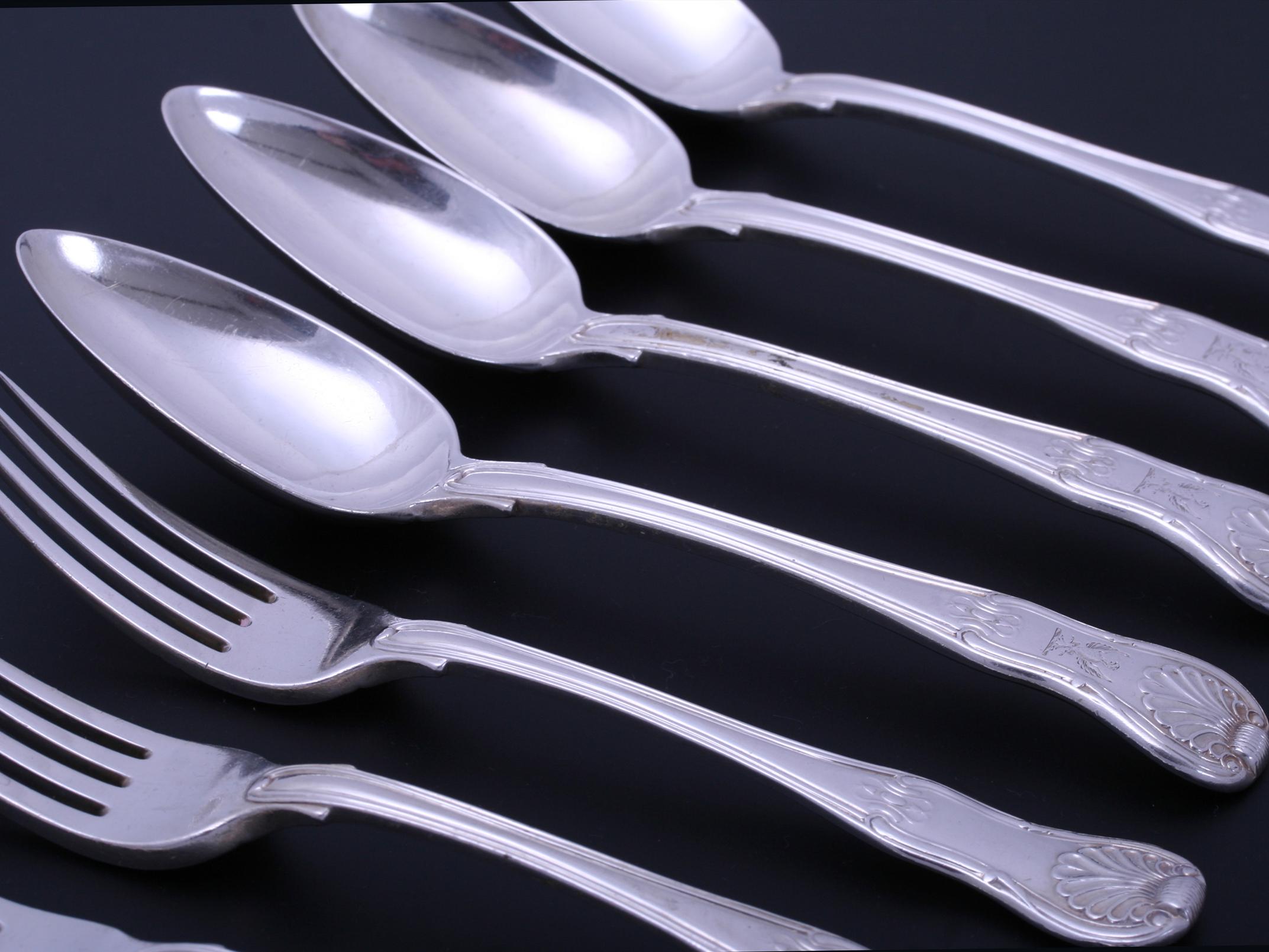 A set of Regency sterling silver forks and spoons