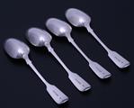 Set of four Victorian sterling silver fiddle pattern table spoons