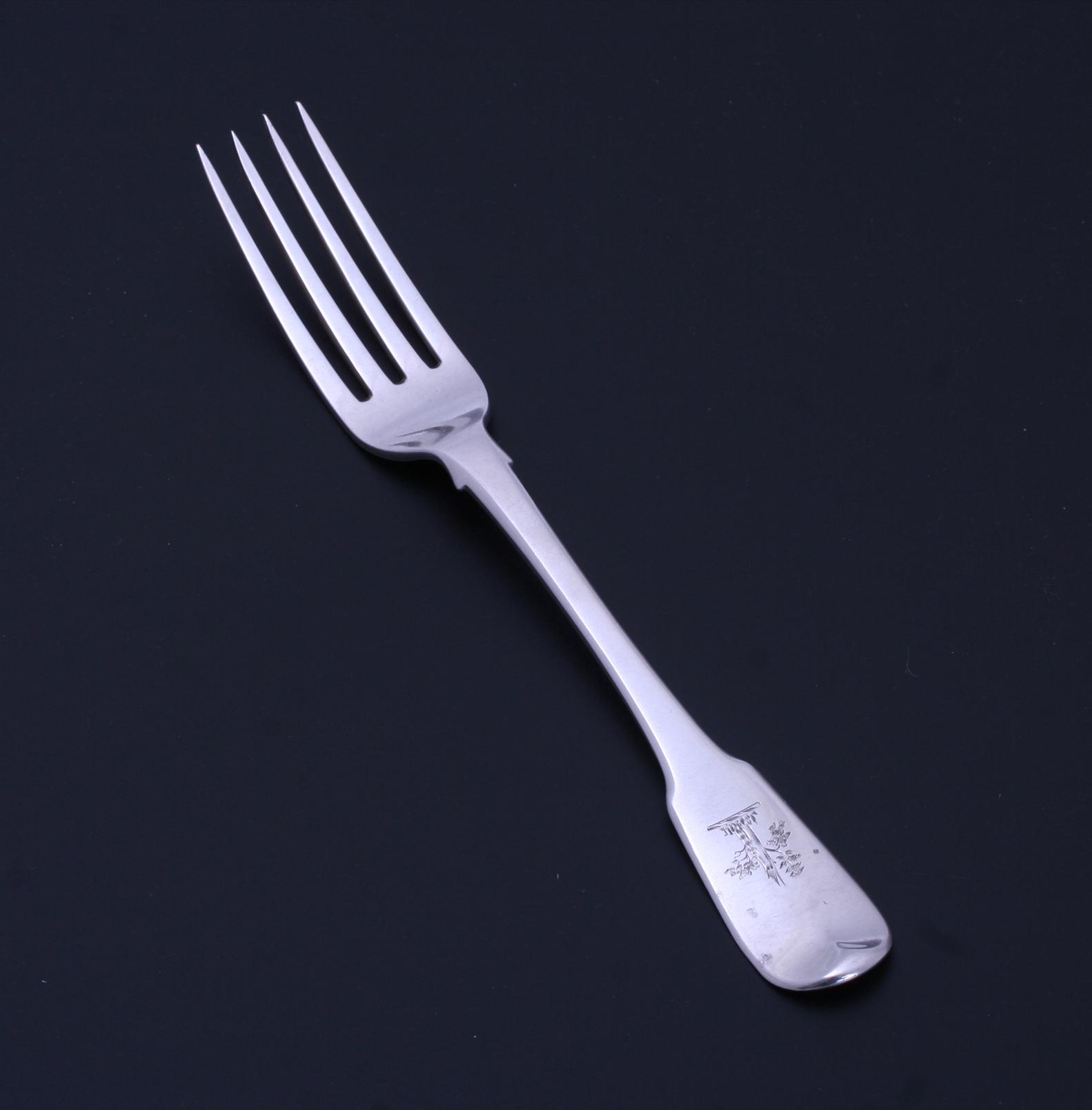 A Regency fiddle pattern sterling silver fork