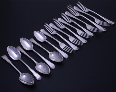 A matched part service of antique Old English bead edge pattern sterling silver flatware