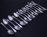 A matched part service of antique Old English bead edge pattern sterling silver flatware