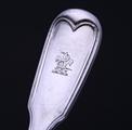 A Victorian sterling silver fiddle and thread pattern dessert fork