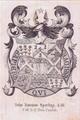 A framed 19th century armorial bookplate for Sperling
